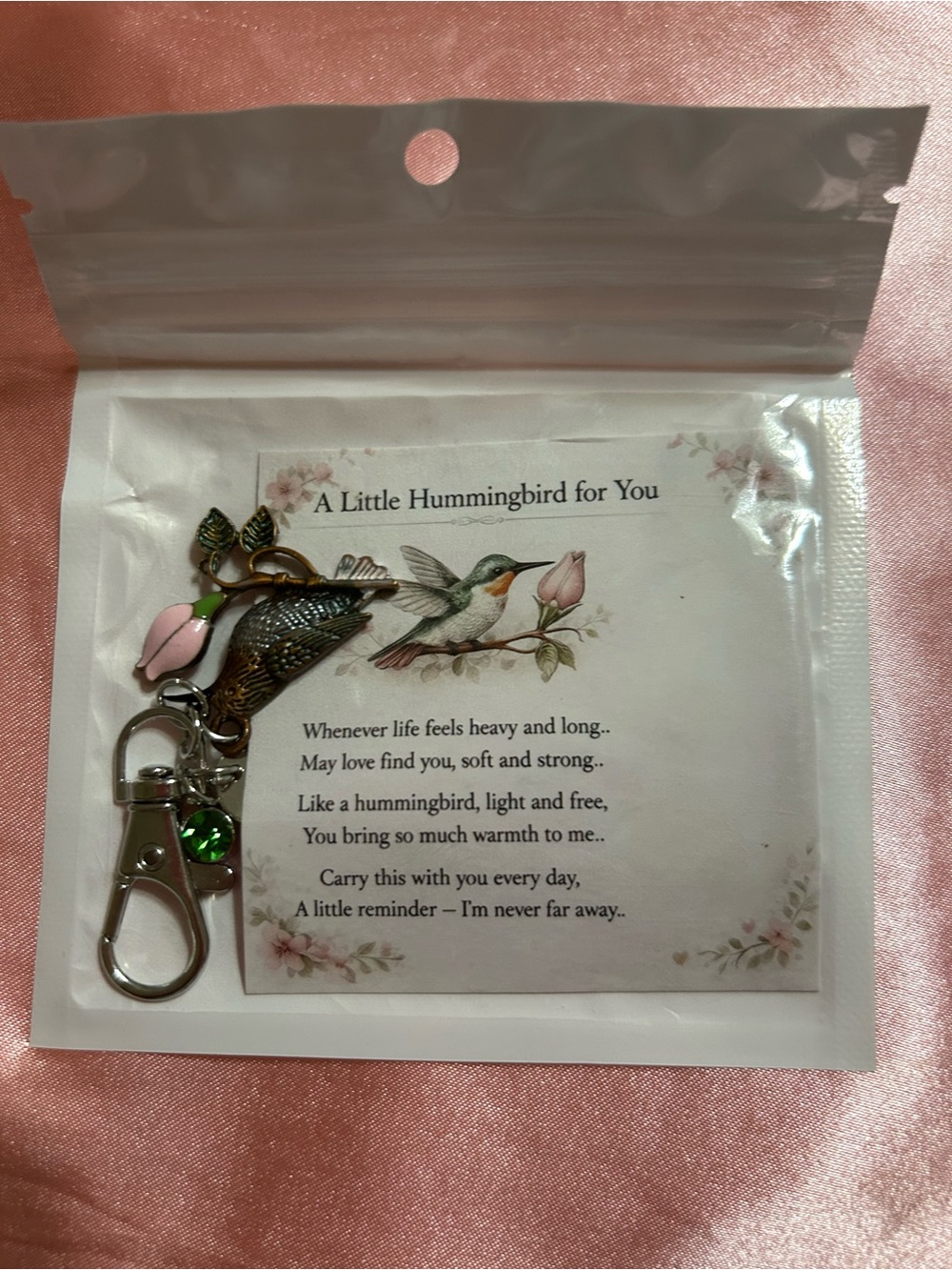 Hummingbird Keychain Charm - Pink Accent